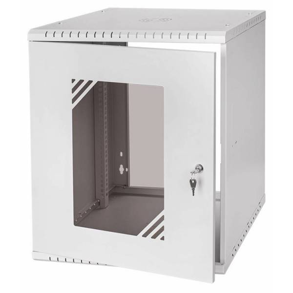Rack Cabinet 19" 12U, 450mm, Glass Door, Gray