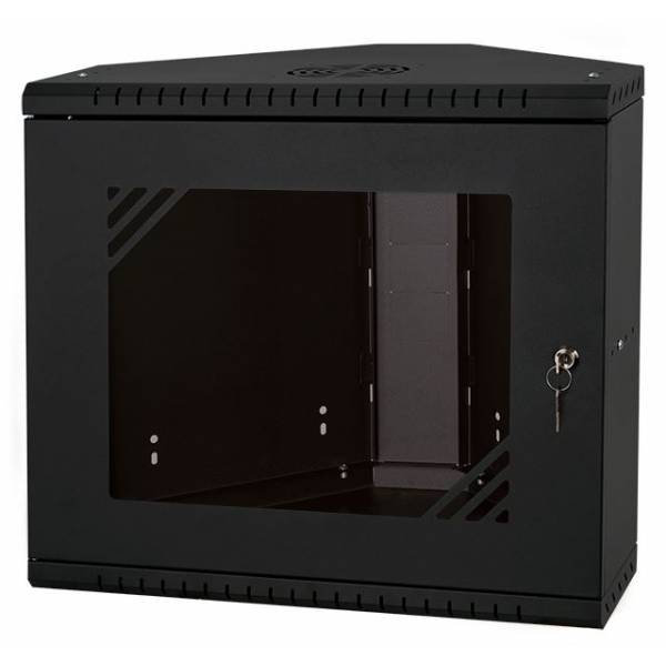 Rack Cabinet Corner 19" 9U, 330mm, Glass Door, Black